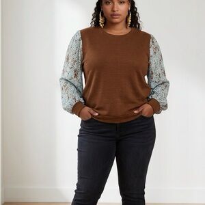 NWT Brown and Blue Long Sleeve Women's Top